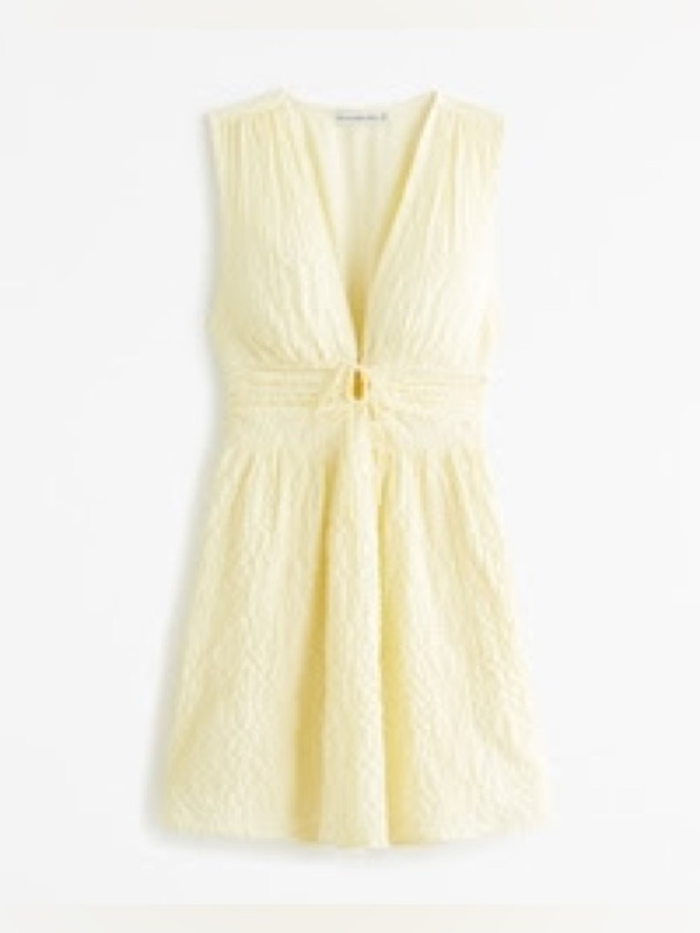 Abercrombie & Fitch Pale Yellow Textured V-Neck Mini Dress